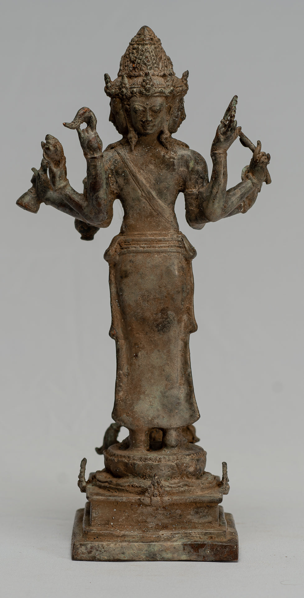 Brahma Statue - Antique Indonesian Style Majapahit Standing Bronze Brahma Statue - 29cm/12"