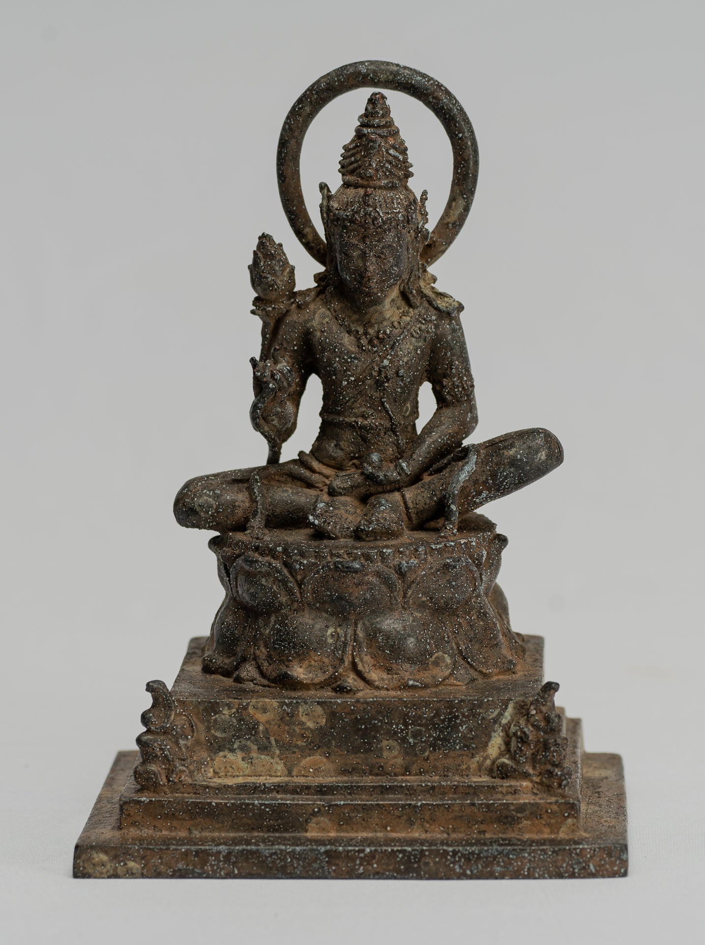 Tara Statue-Antike Java Style Majapahit Seated Bronze Devi Tara Statue-19cm/8 "