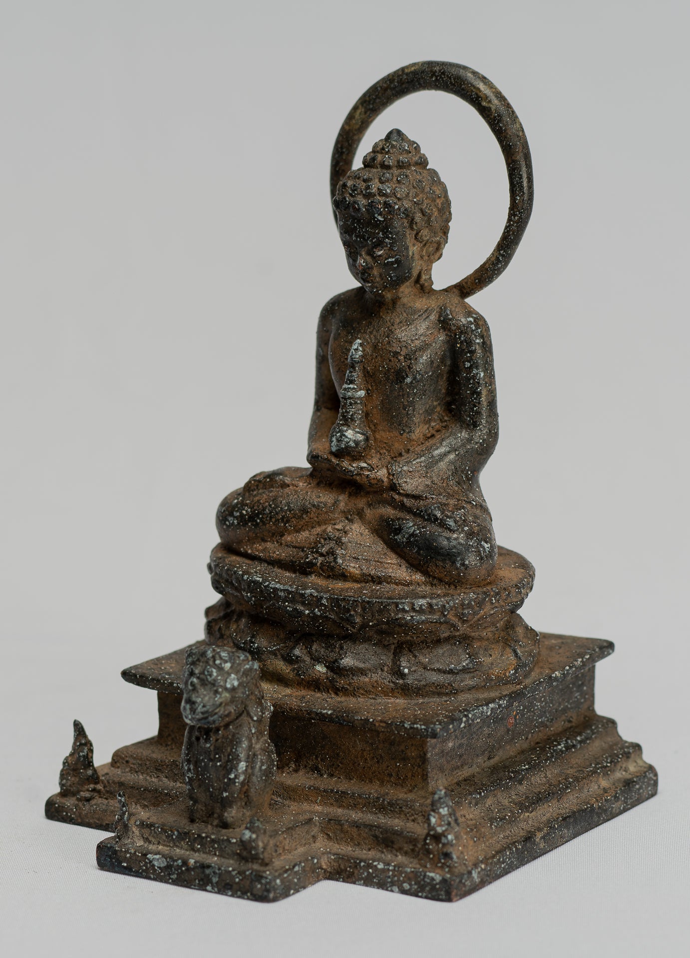 Statua Buddha - Antique in stile indonesiano Bronzo seduto amitabha statua di Buddha - 15 cm/6 "