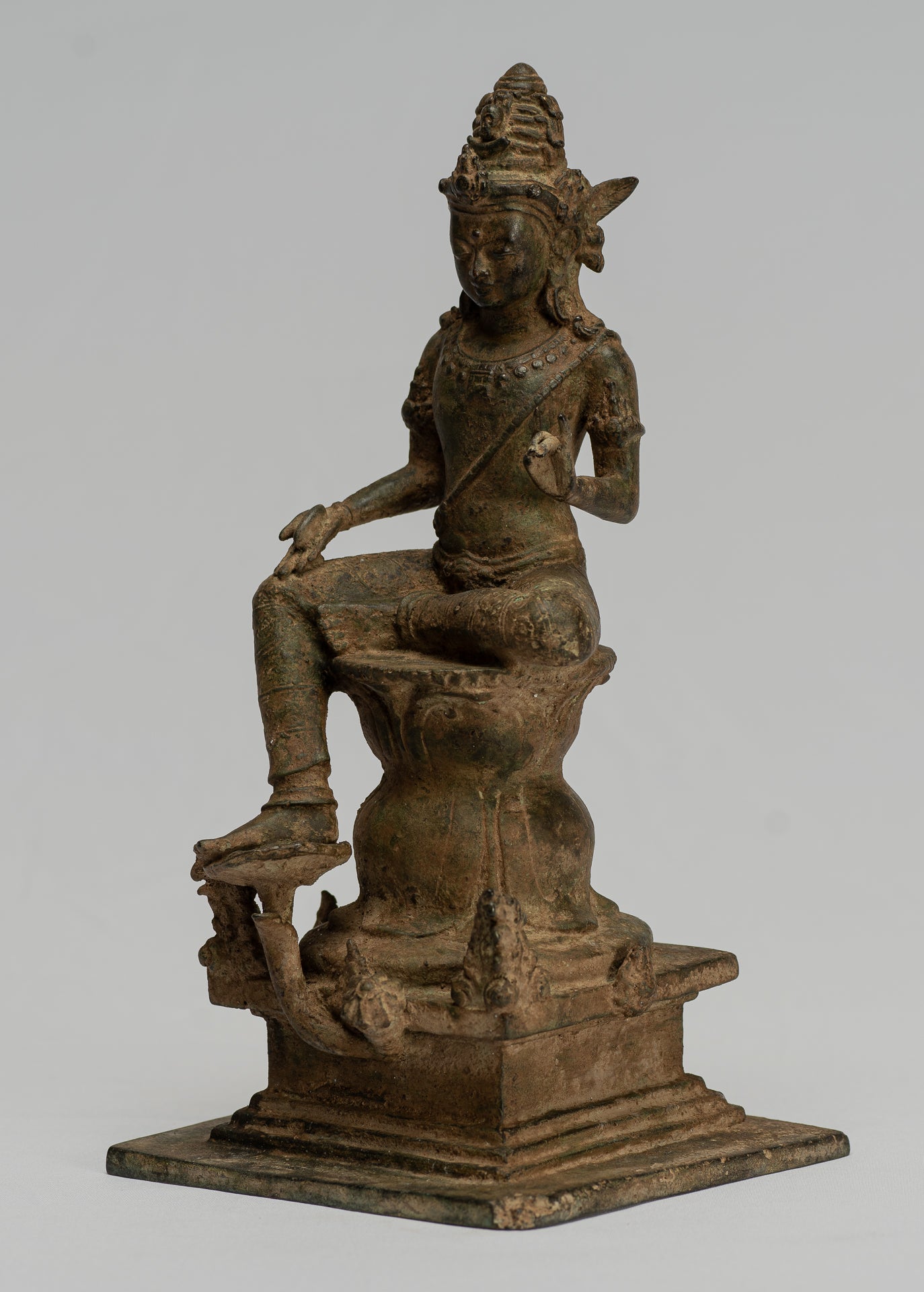 Shiva Statue-Antike Indonesische Stil Bronze Javanesisch Seated Majapahit Shiva Statue-28cm/11 "