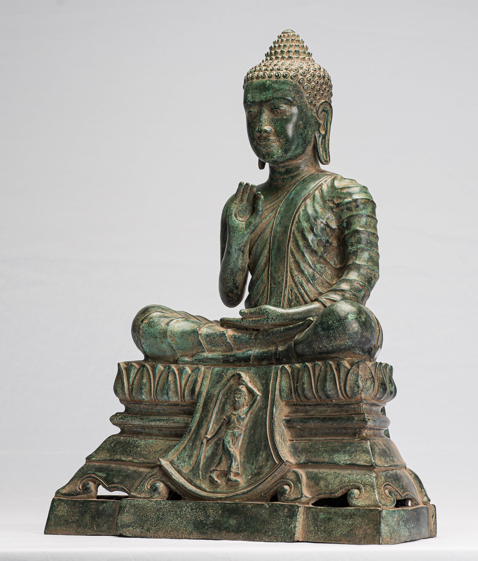 Statue di Buddha - Antique Khmer Style Bronzo Statua Buddha Dharmachakra Insegnamento Mudra - 51 cm/20 "