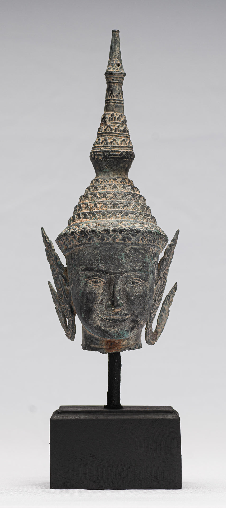 Bouddha - Statue de tête de Bouddha Rattanakosin en bronze de style thaïlandais antique - 32 cm/13"