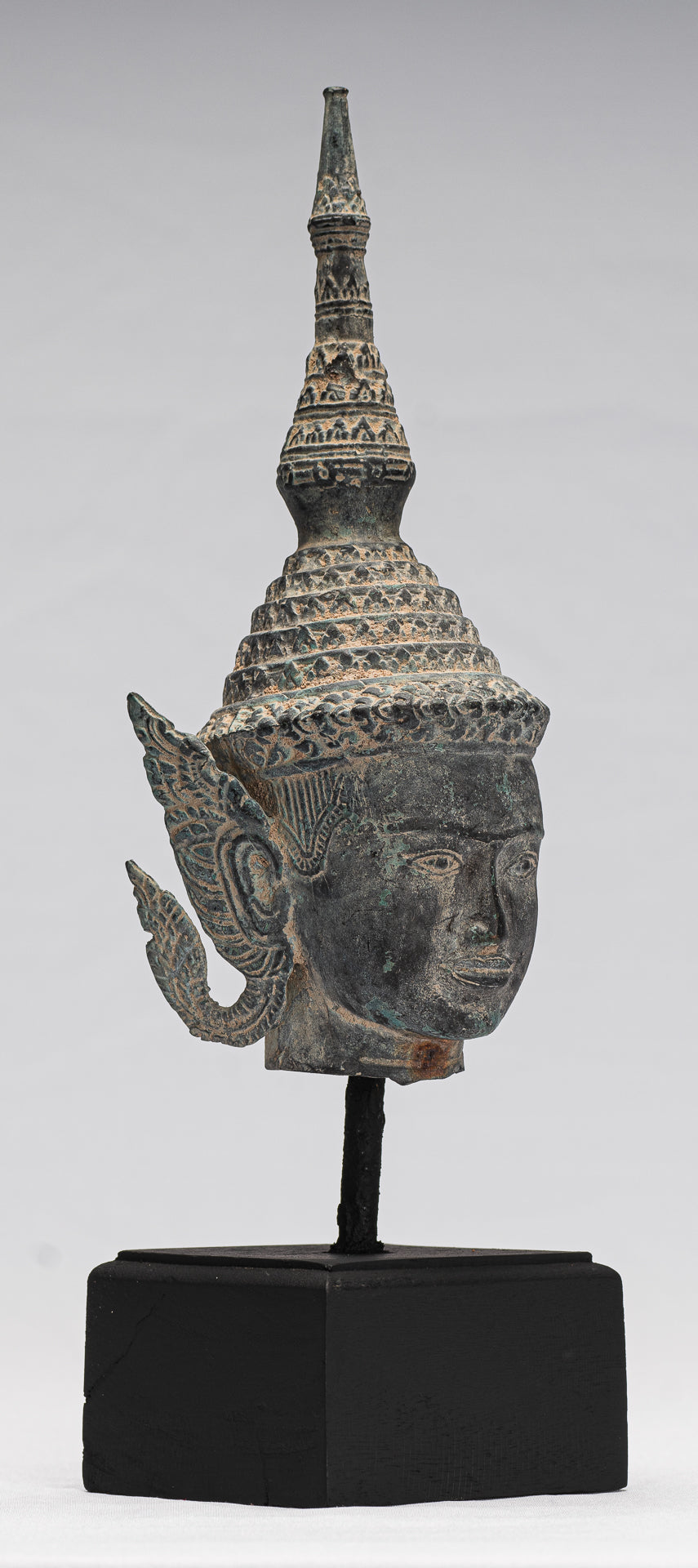 Bouddha - Statue de tête de Bouddha Rattanakosin en bronze de style thaïlandais antique - 32 cm/13"