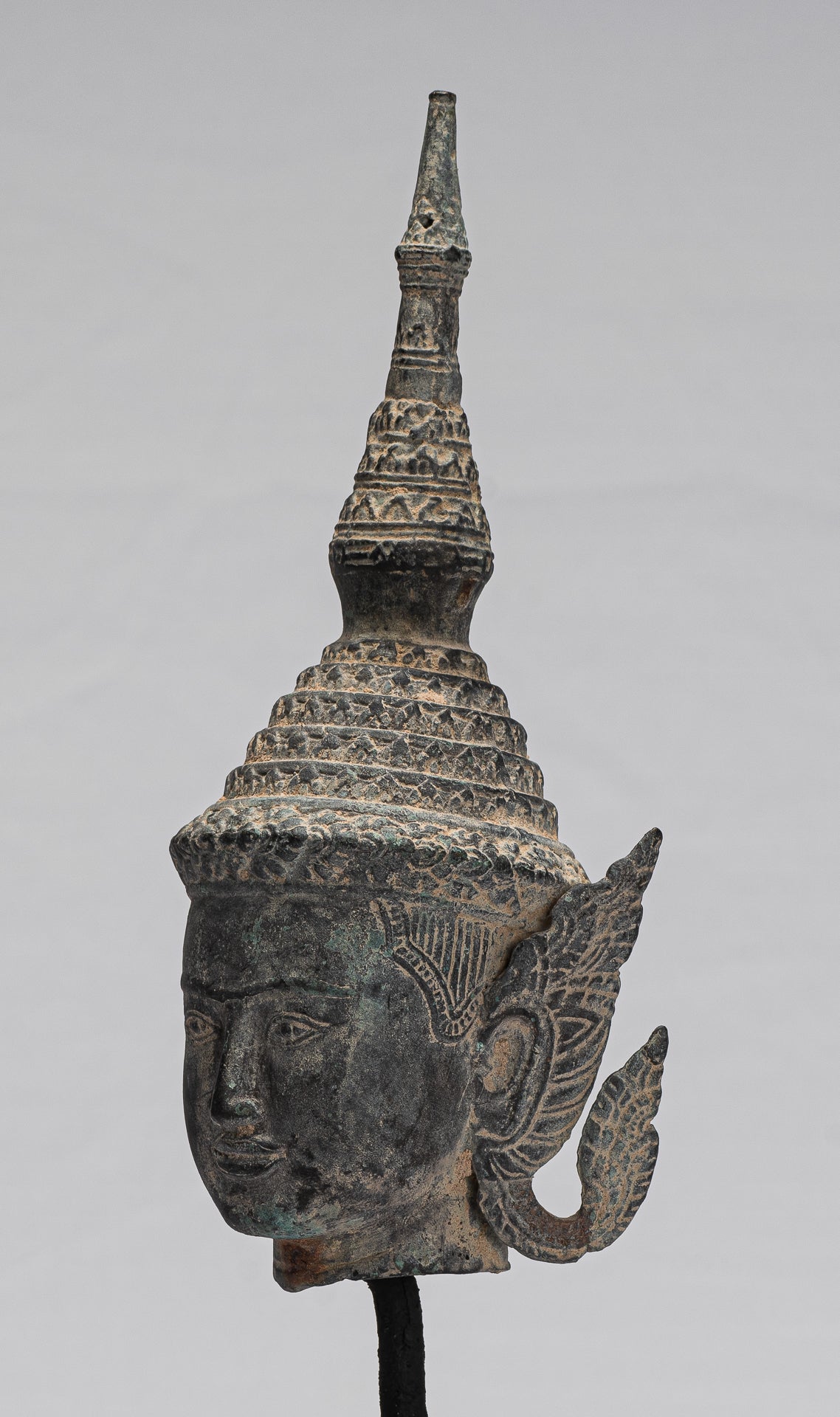 Bouddha - Statue de tête de Bouddha Rattanakosin en bronze de style thaïlandais antique - 32 cm/13"