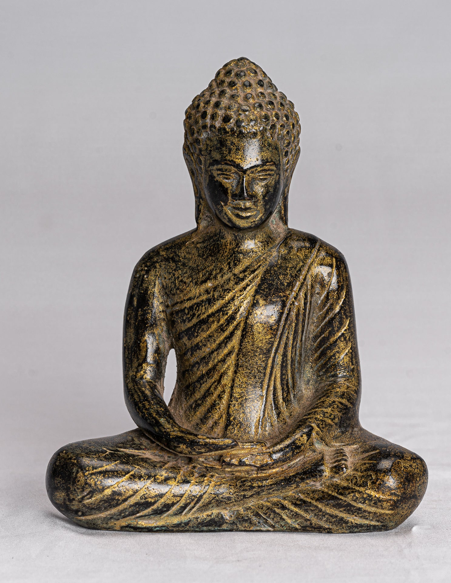 Buddha-Statue – Antiker Khmer-Stil, Bronze, sitzende Meditation, Angkor-Buddha-Statue – 13,5 cm/5 Zoll