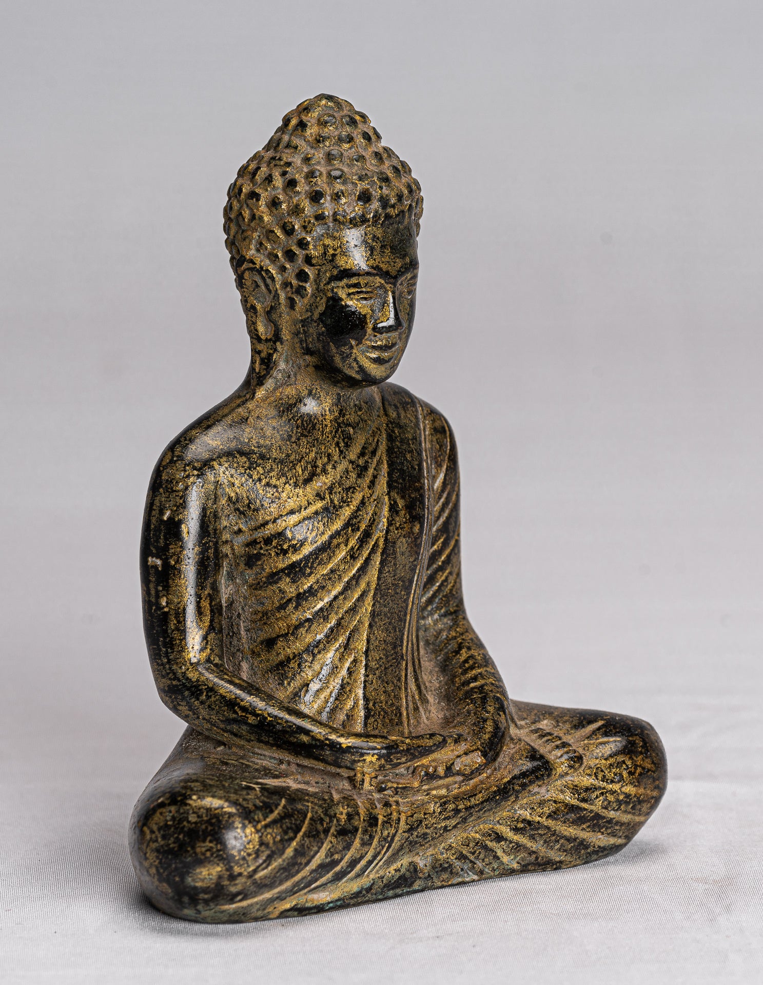 Buddha-Statue – Antiker Khmer-Stil, Bronze, sitzende Meditation, Angkor-Buddha-Statue – 13,5 cm/5 Zoll
