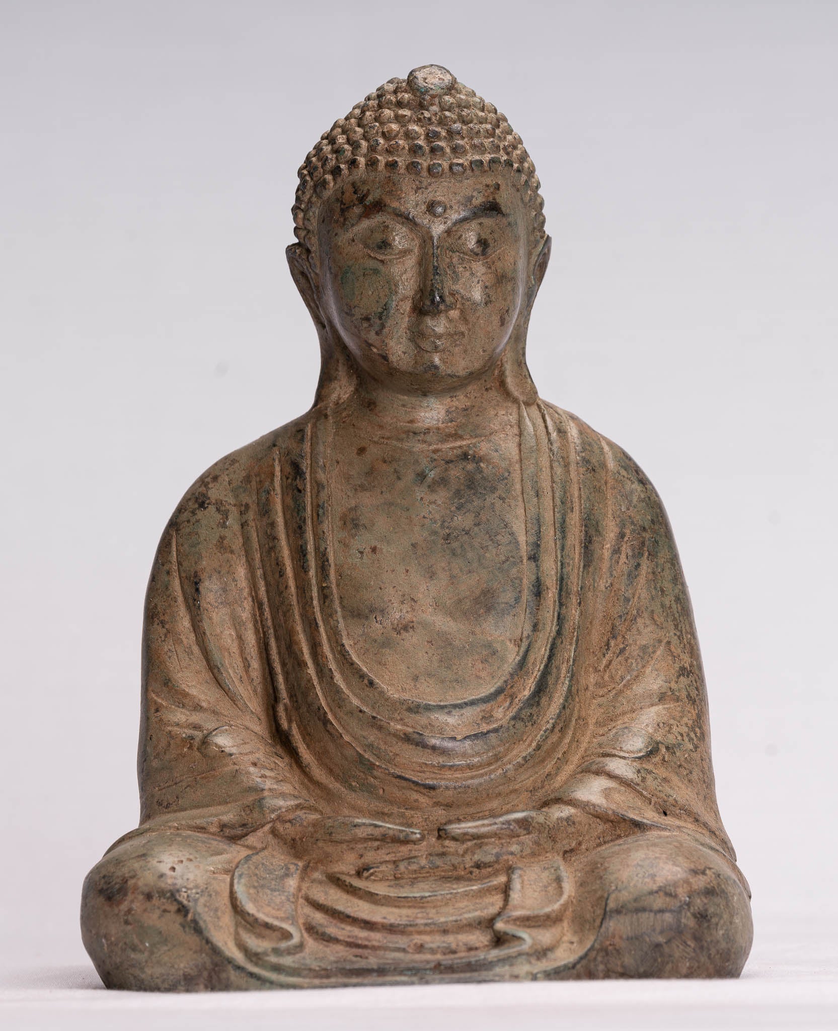 Japanese Buddha - Antique Japanese Style Bronze Seated Meditation Amitabha Buddha Statue - 18cm/7"