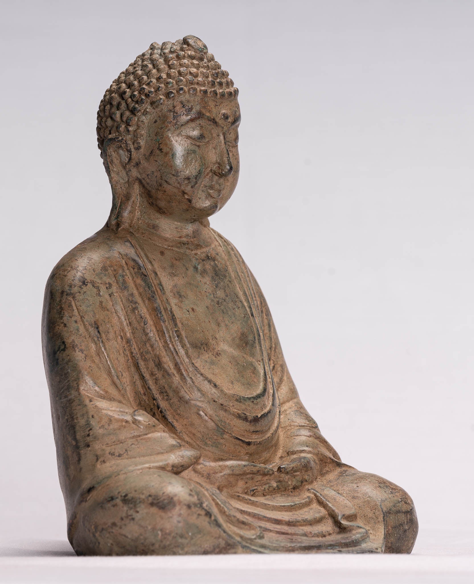 Japanese Buddha - Antique Japanese Style Bronze Seated Meditation Amitabha Buddha Statue - 18cm/7"