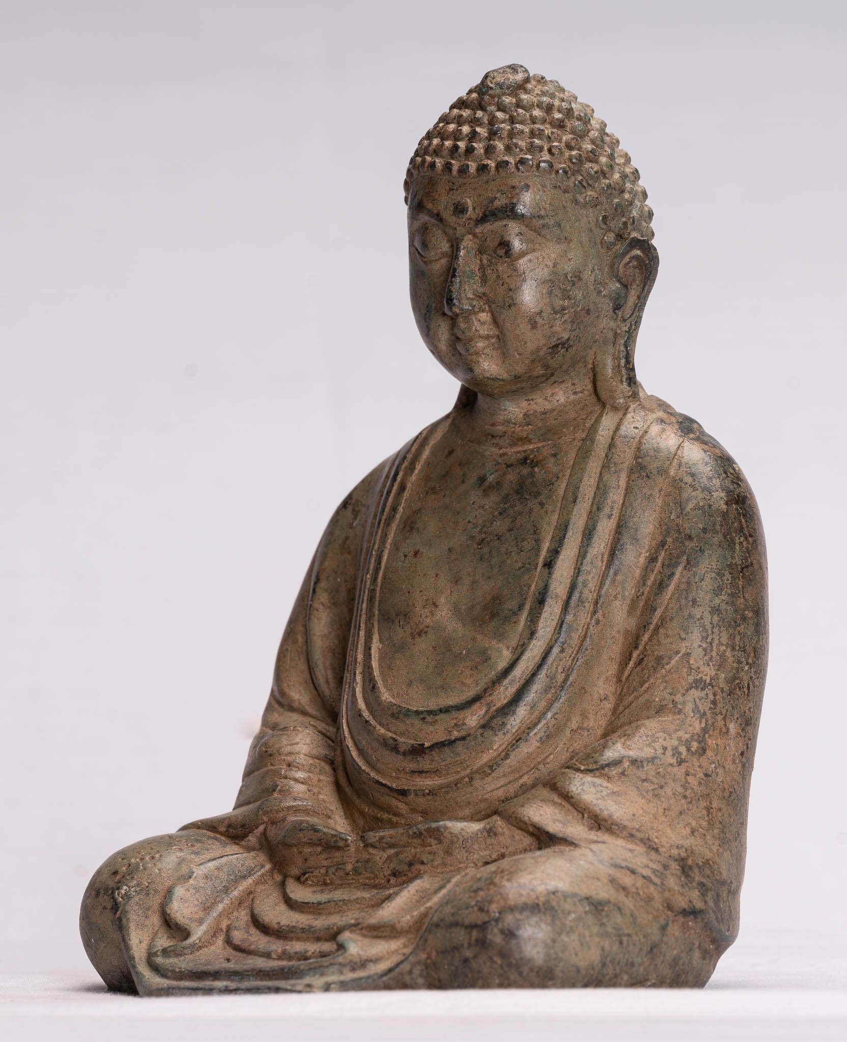 Japanese Buddha - Antique Japanese Style Bronze Seated Meditation Amitabha Buddha Statue - 18cm/7"