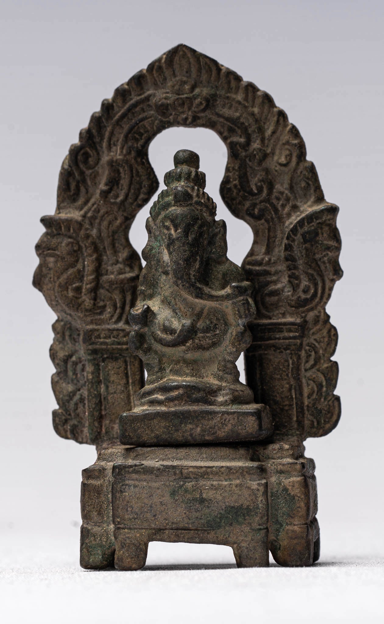 Ganesha Statue-Antike thailändische Stil Enthroned Bronze Seated Ganesha Statue-6.5cm/3"