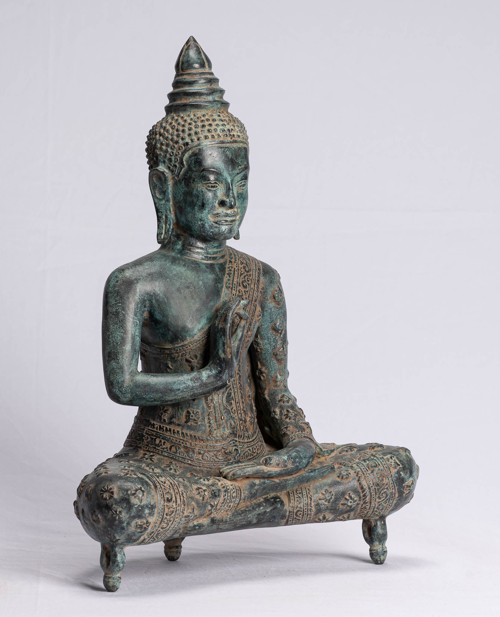 Bouddha Statue-Bouddha-Antique Khmer Style Seated Bronze Buddha Statue Teaching Mudra-45cm/18 "