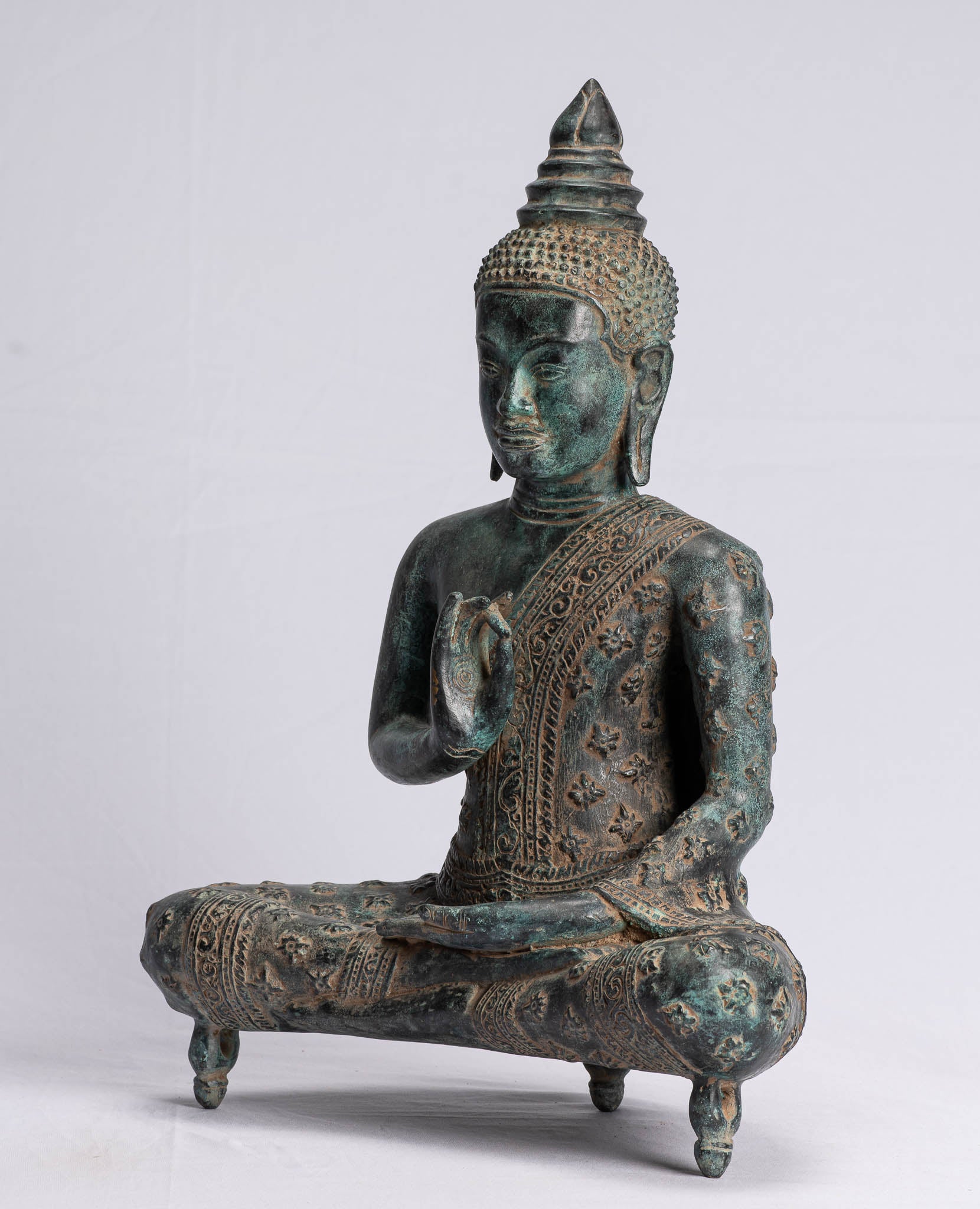 Bouddha Statue-Bouddha-Antique Khmer Style Seated Bronze Buddha Statue Teaching Mudra-45cm/18 "