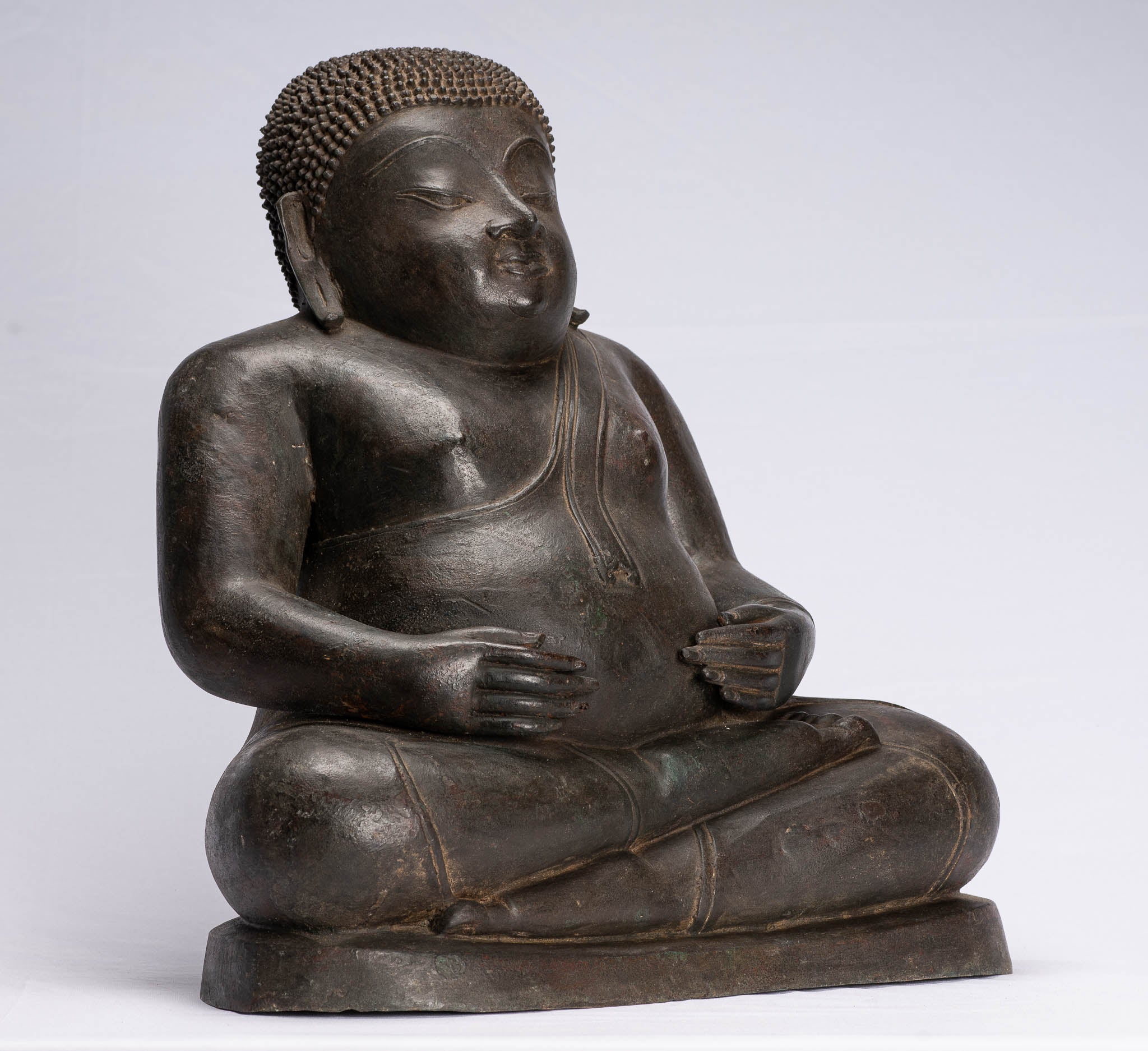 Statue de Bouddha – Bronze de style thaïlandais antique – Statue de Bouddha Budai heureux, gras et riant – 42 cm