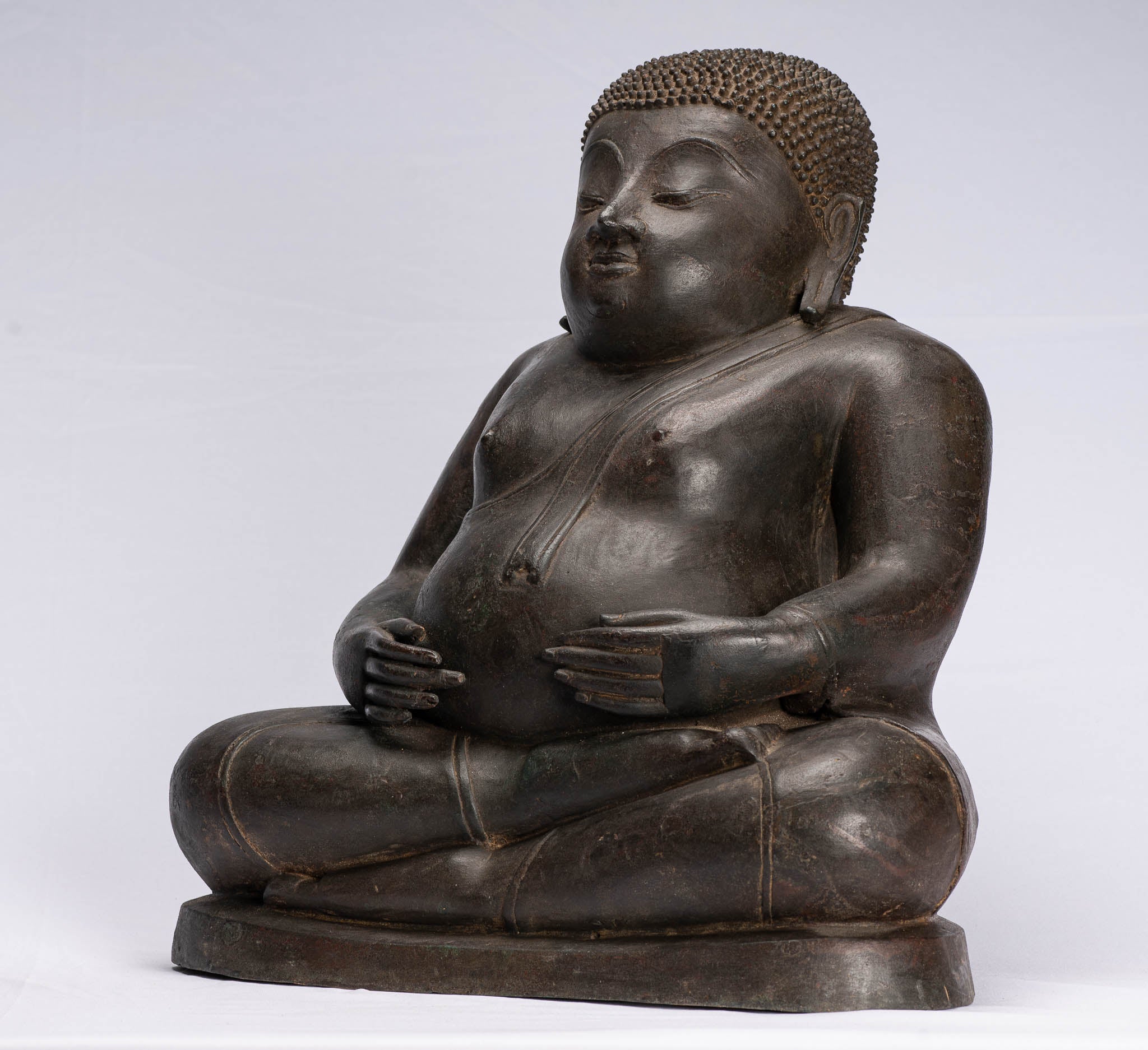 Statue de Bouddha – Bronze de style thaïlandais antique – Statue de Bouddha Budai heureux, gras et riant – 42 cm