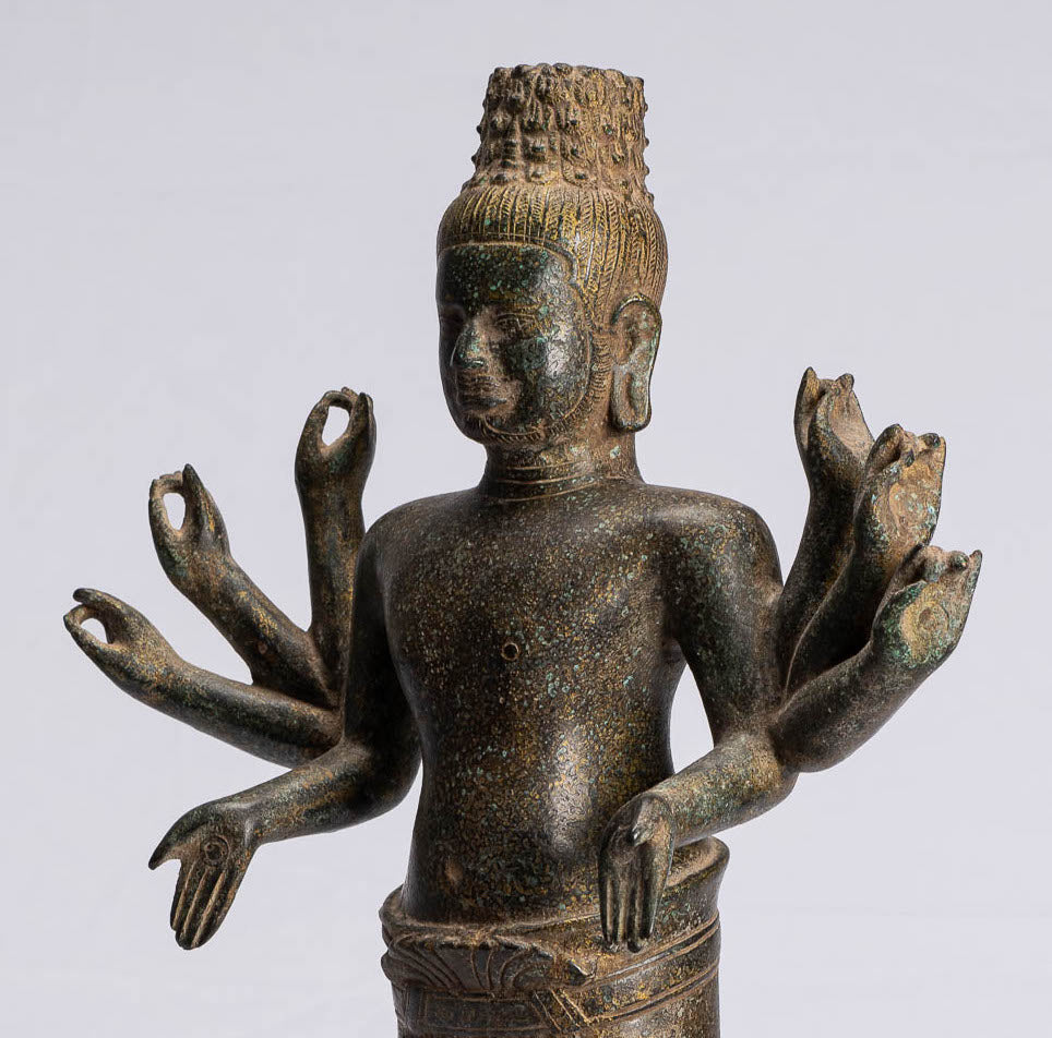 Antike Khmer Stil Bronze Bayon Stil Stehende Lokeshvara Statue 23cm/22"