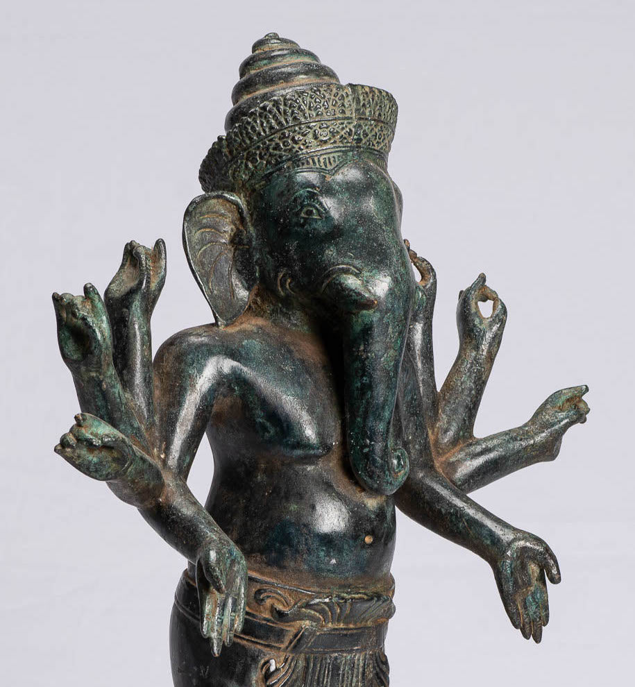 Statue de Ganesha – Statue de Bayon Ganesh debout en bronze antique de style khmer – 51 cm/20"