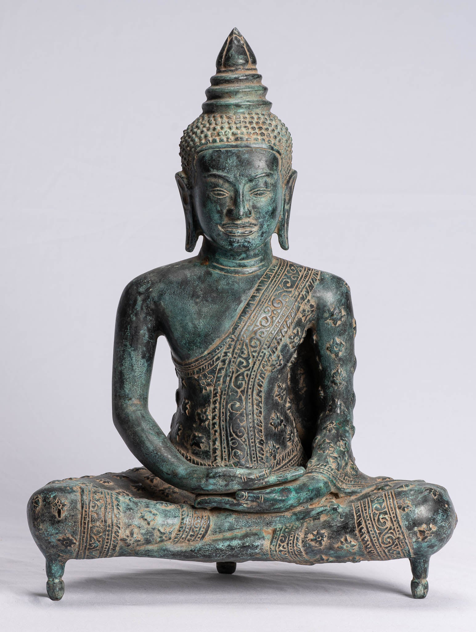 Estatua de Buda - Estatua de Buda de Meditación Amitabha de Bronce Antique Khmer - 44cm/18 "