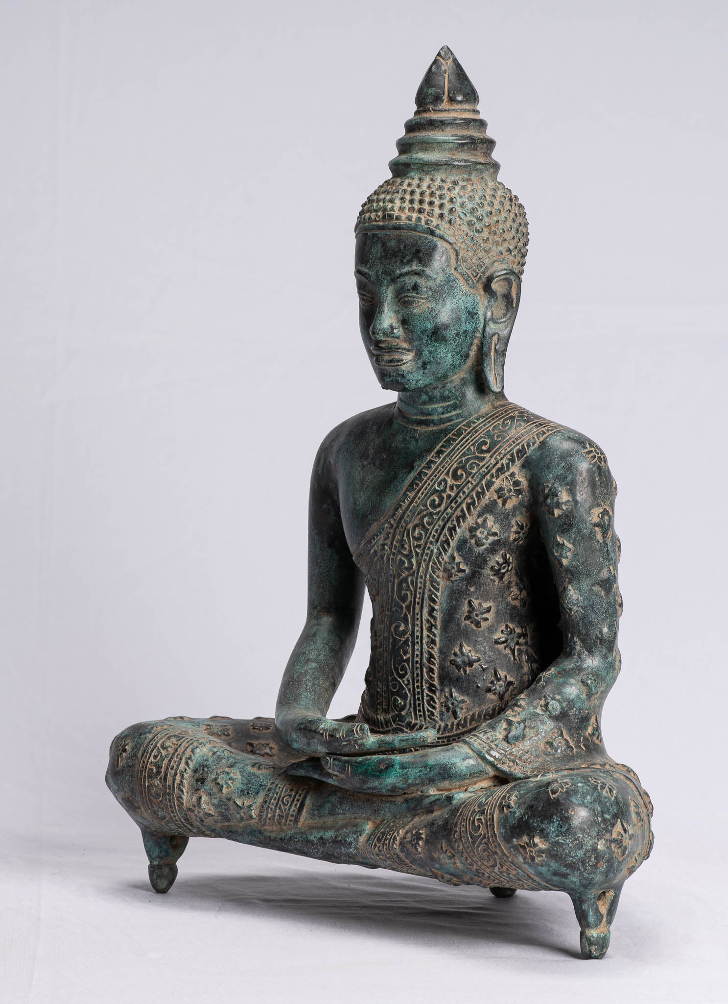 Estatua de Buda - Estatua de Buda de Meditación Amitabha de Bronce Antique Khmer - 44cm/18 "