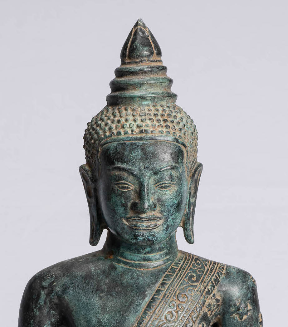 Estatua de Buda - Estatua de Buda de Meditación Amitabha de Bronce Antique Khmer - 44cm/18 "