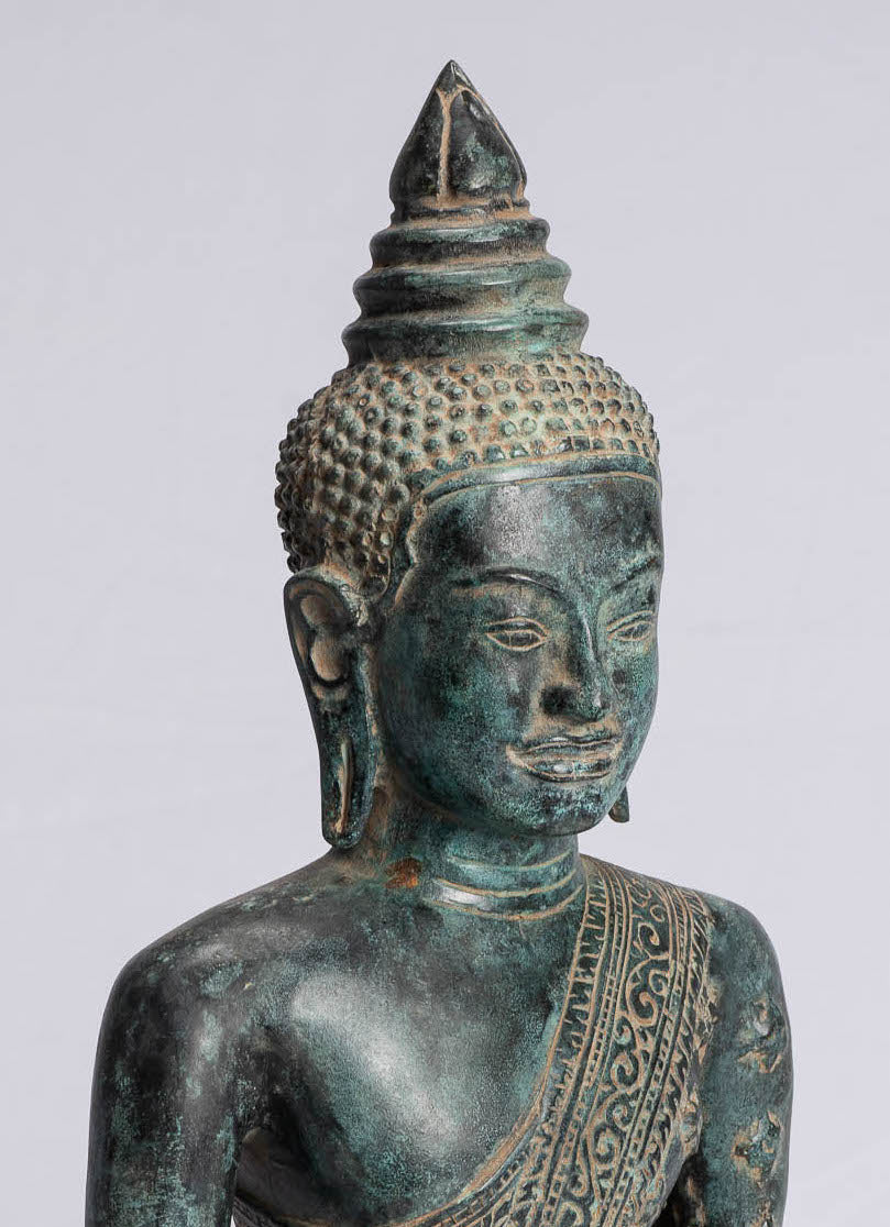 Estatua de Buda - Estatua de Buda de Meditación Amitabha de Bronce Antique Khmer - 44cm/18 "