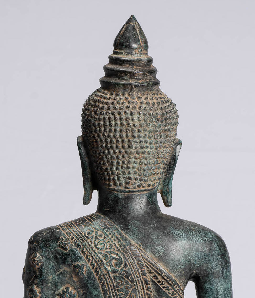 Estatua de Buda - Estatua de Buda de Meditación Amitabha de Bronce Antique Khmer - 44cm/18 "