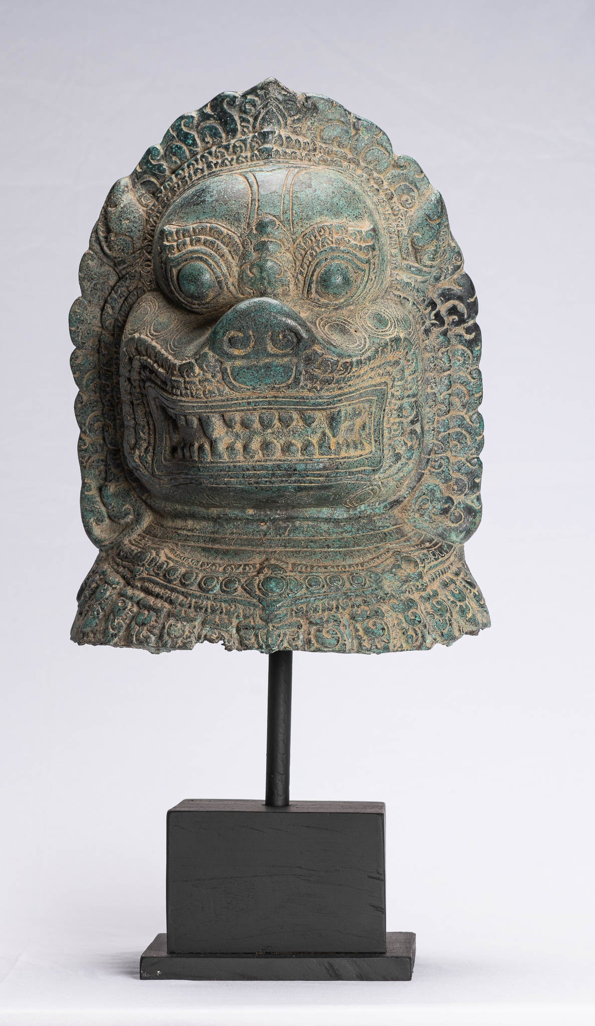 Antique Khmer Style Bronze Mounted Temple Guardian or Lion Head - 52cm/21"