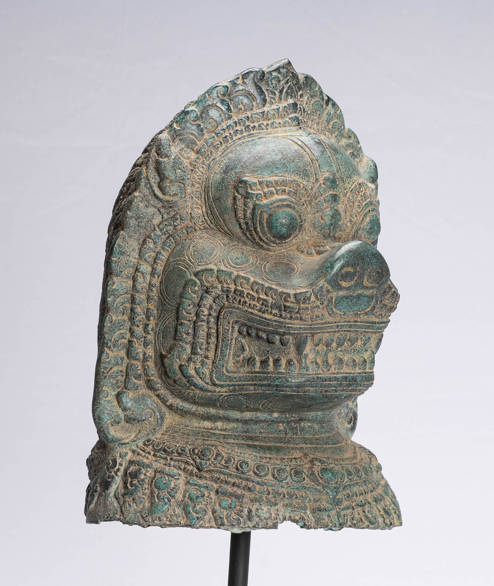 Antique Khmer Style Bronze Mounted Temple Guardian or Lion Head - 52cm/21"