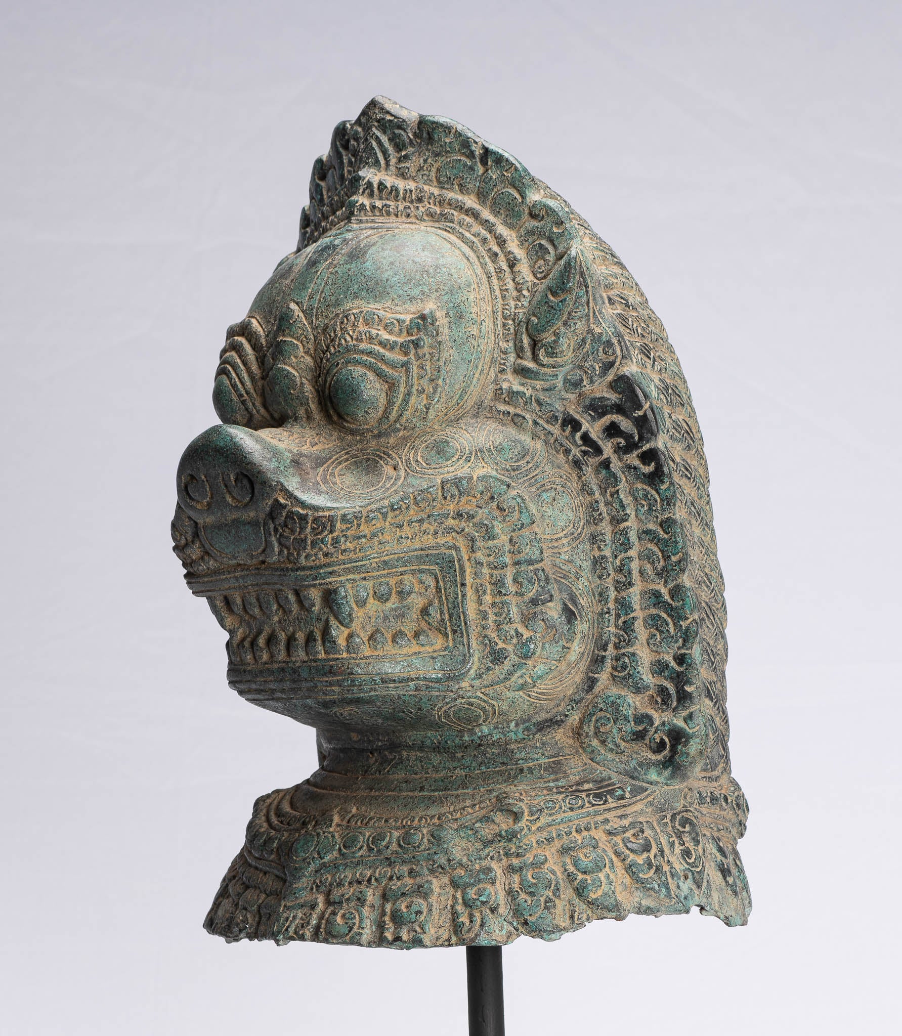 Antique Khmer Style Bronze Mounted Temple Guardian or Lion Head - 52cm/21"