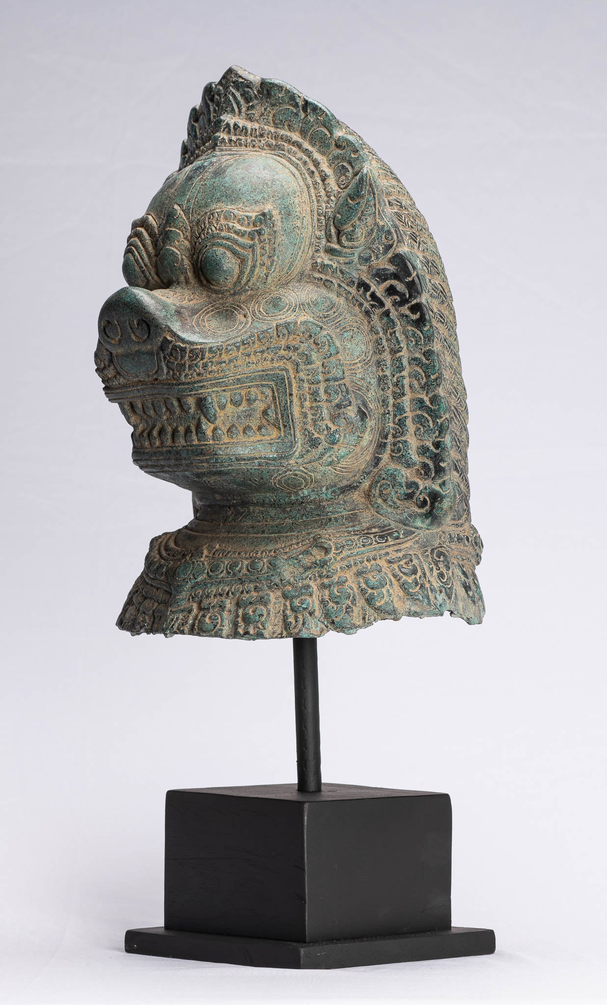 Antique Khmer Style Bronze Mounted Temple Guardian or Lion Head - 52cm/21"