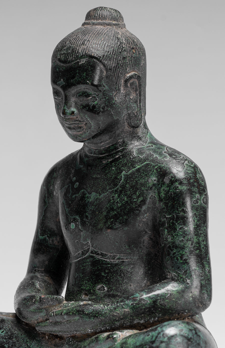 Meditazione di bronzo seduta in stile khmer antico jayavarman vii statua - 18 cm/7 "