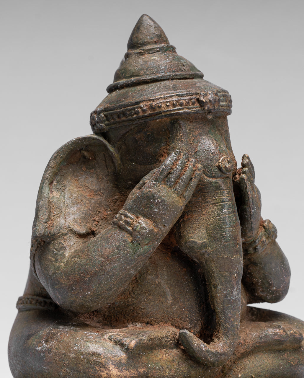 Statue Ganesha - Bronzo in stile tailandese antico seduto "Vedi no malvagio" statua Ganesha- 24 cm/10 "