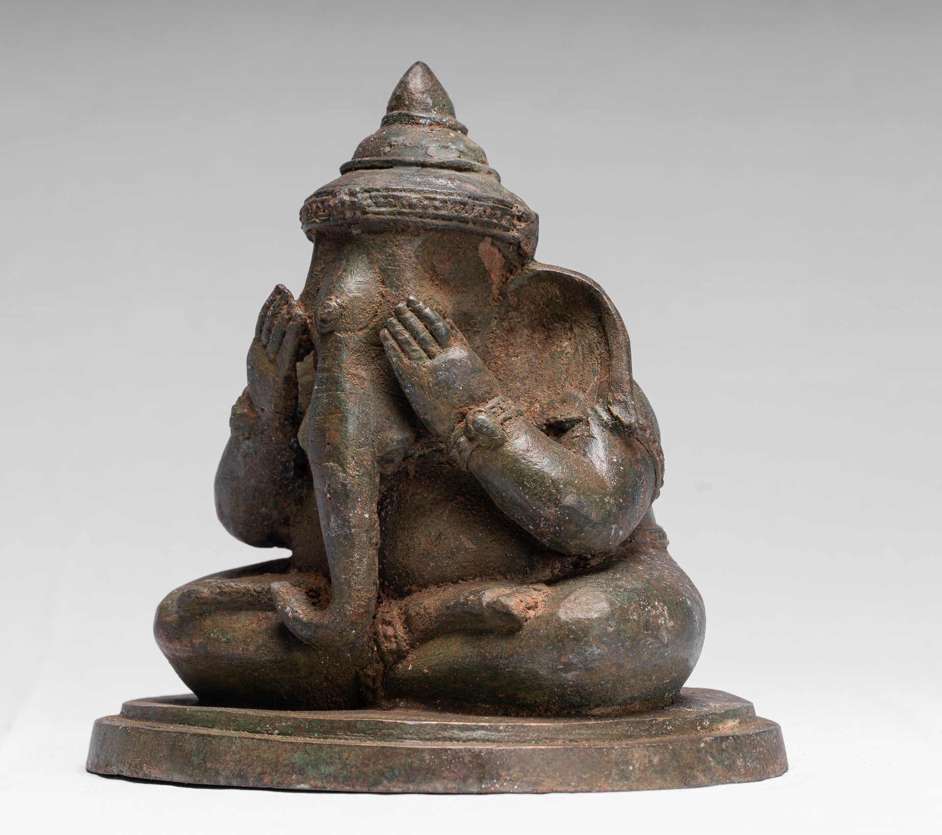 Statue Ganesha - Bronzo in stile tailandese antico seduto "Vedi no malvagio" statua Ganesha- 24 cm/10 "