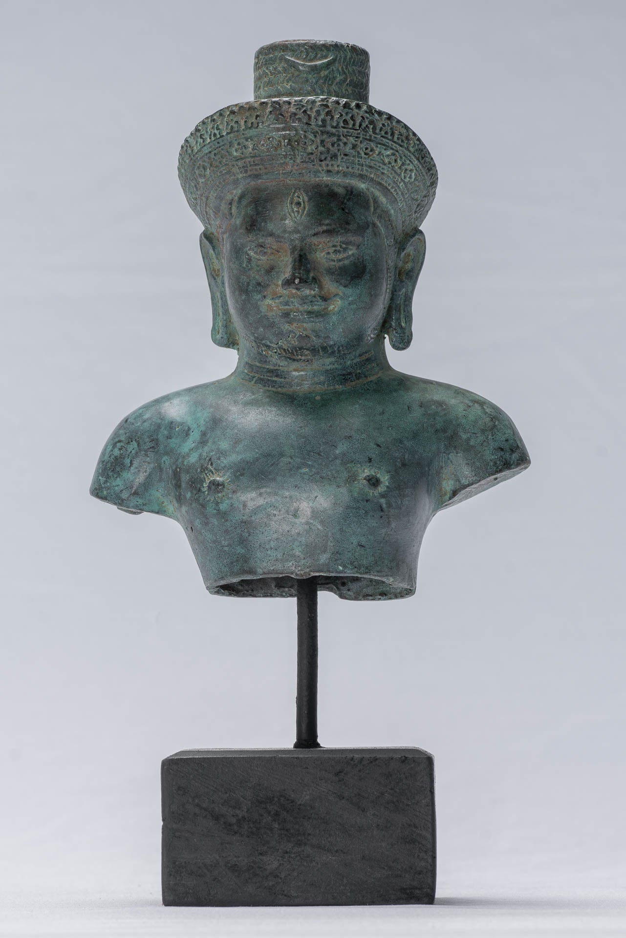 Statue Shiva - Antique Khmer in stile Khmer Montato Koh Ker Style Statue Shiva Busto - 27 cm/11 "