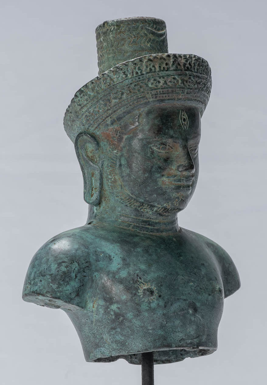 Statue Shiva - Antique Khmer in stile Khmer Montato Koh Ker Style Statue Shiva Busto - 27 cm/11 "