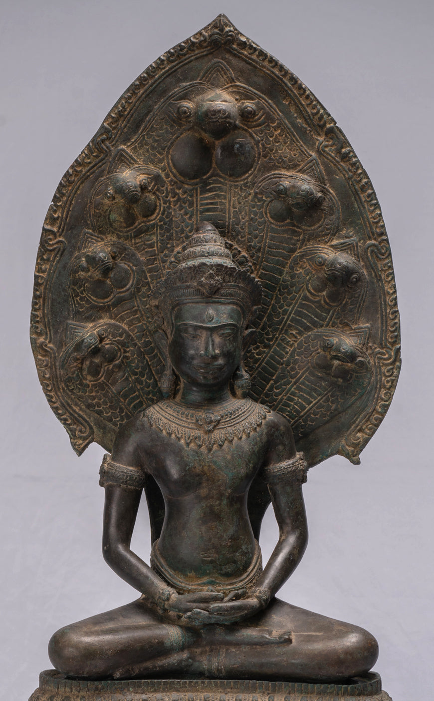 Statua Buddha - Antique Thai Thai Bronzo Meditazione seduta Naga Buddha Statua - 66 cm/26 "