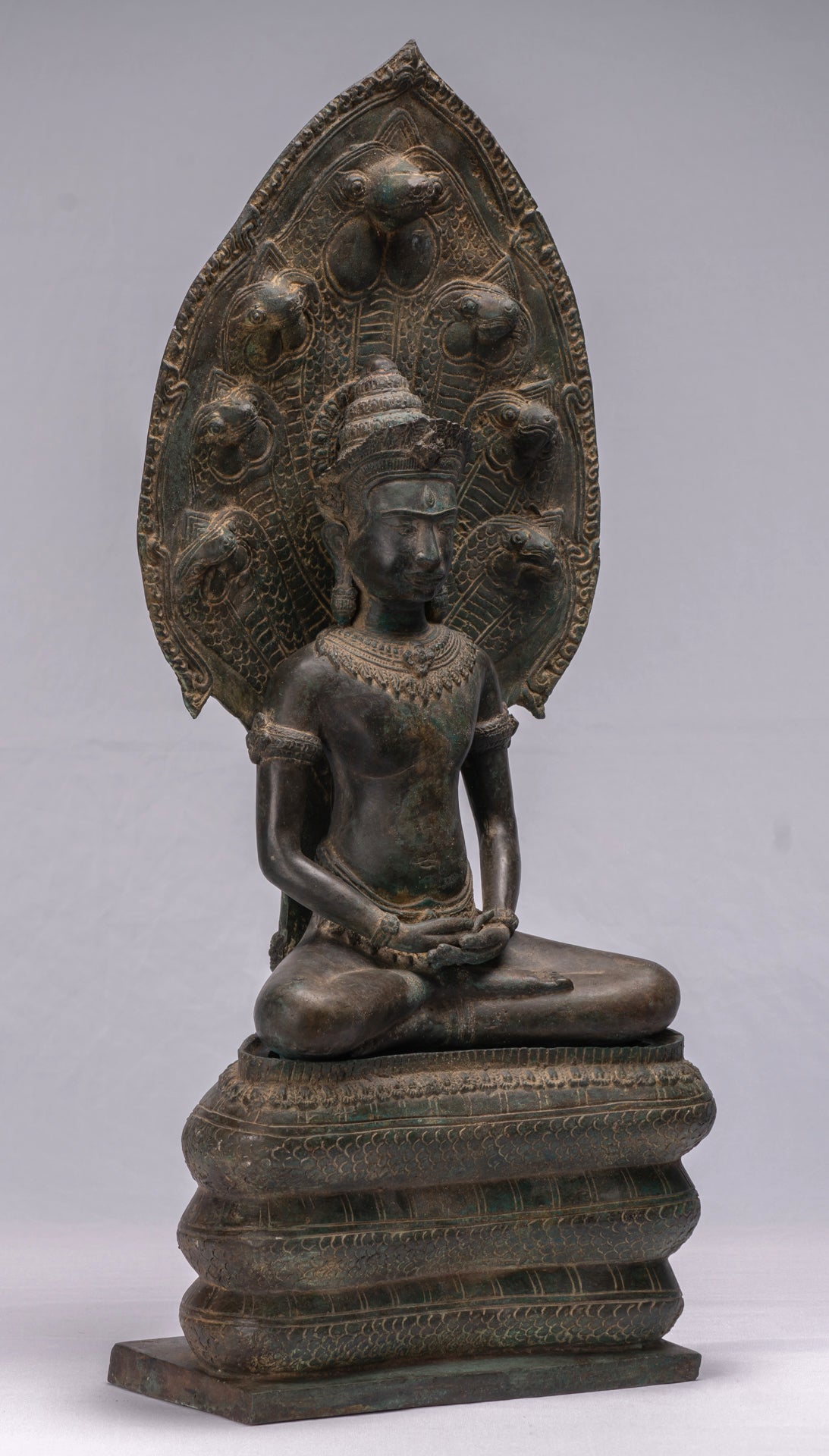 Statua Buddha - Antique Thai Thai Bronzo Meditazione seduta Naga Buddha Statua - 66 cm/26 "