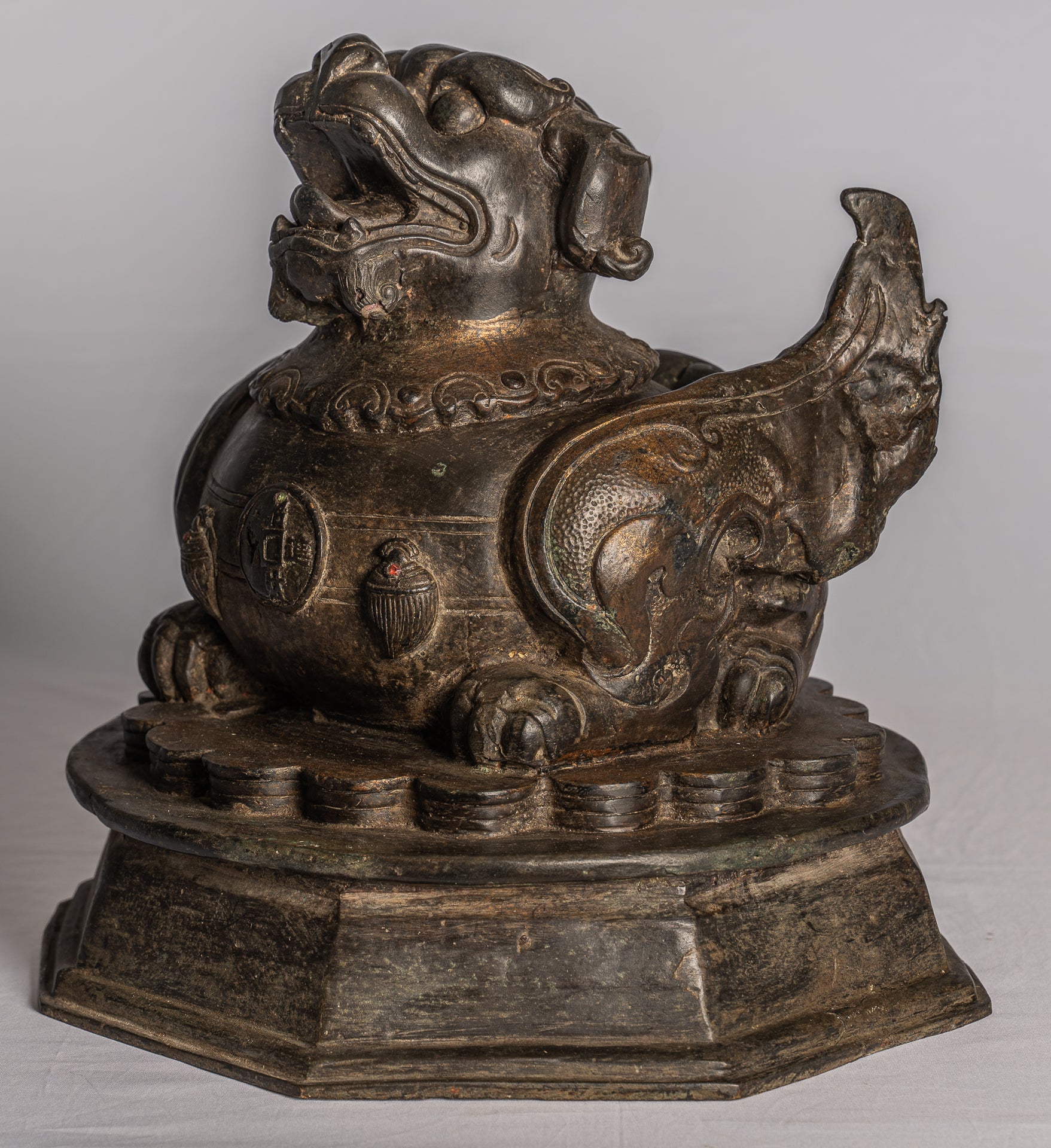 Antique chinois Temple gardien lion Fu chien reine Lion - 37cm / 15 "