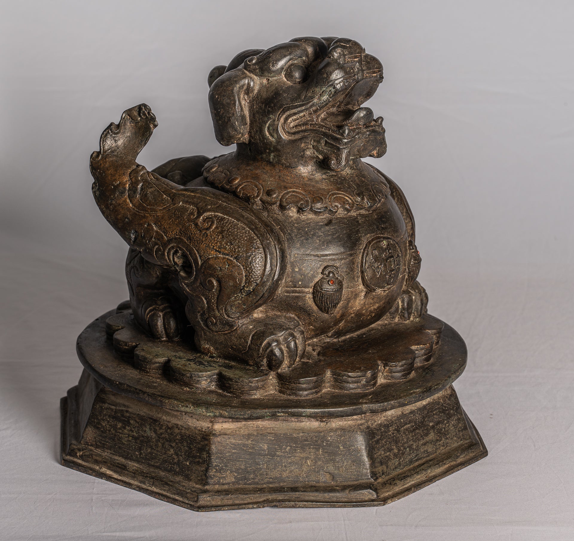 Antique chinois Temple gardien lion Fu chien reine Lion - 37cm / 15 "
