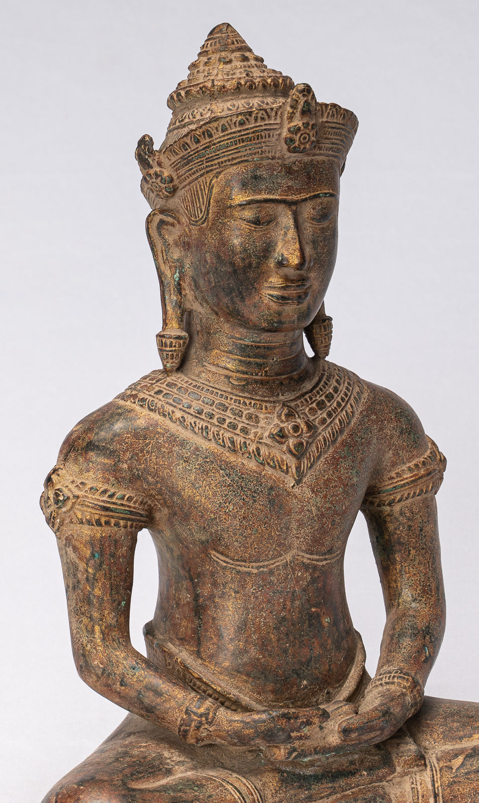 Buddha Statue - Antique Khmer Style Bronze Seated Meditation Angkor Buddha Statue -13.5cm/5"