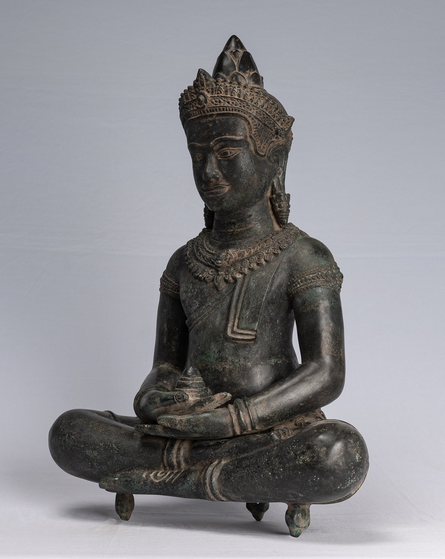 Estatua de Buda - Estatua de Buda de Meditación Amitabha de Bronce Antique Khmer - 55cm/22 "