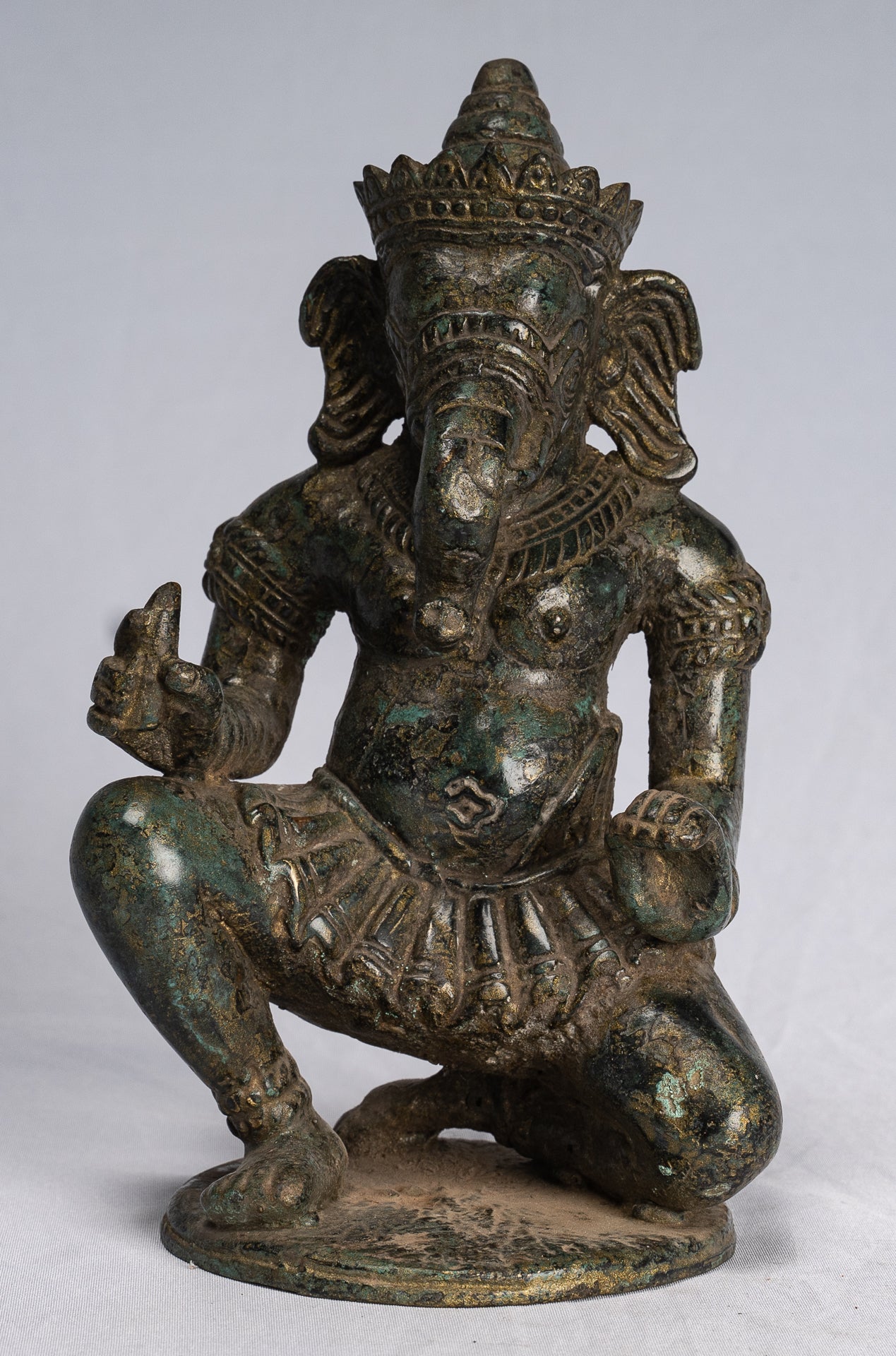 Statue Ganesha - Antique Thai Thai Bronzo Inginocchiatura statua Ganesh - 18 cm/7 "