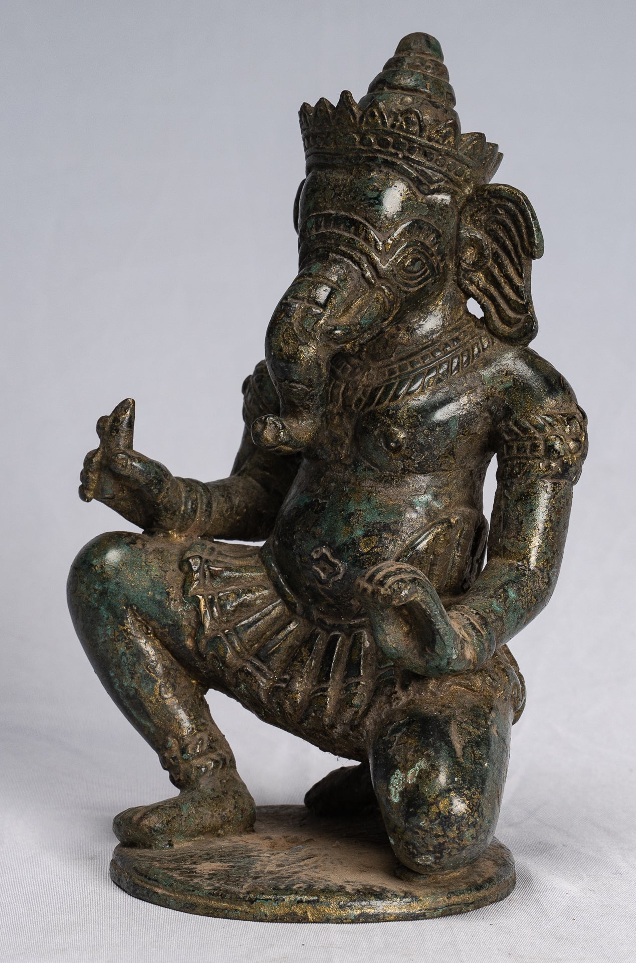 Statue Ganesha - Antique Thai Thai Bronzo Inginocchiatura statua Ganesh - 18 cm/7 "