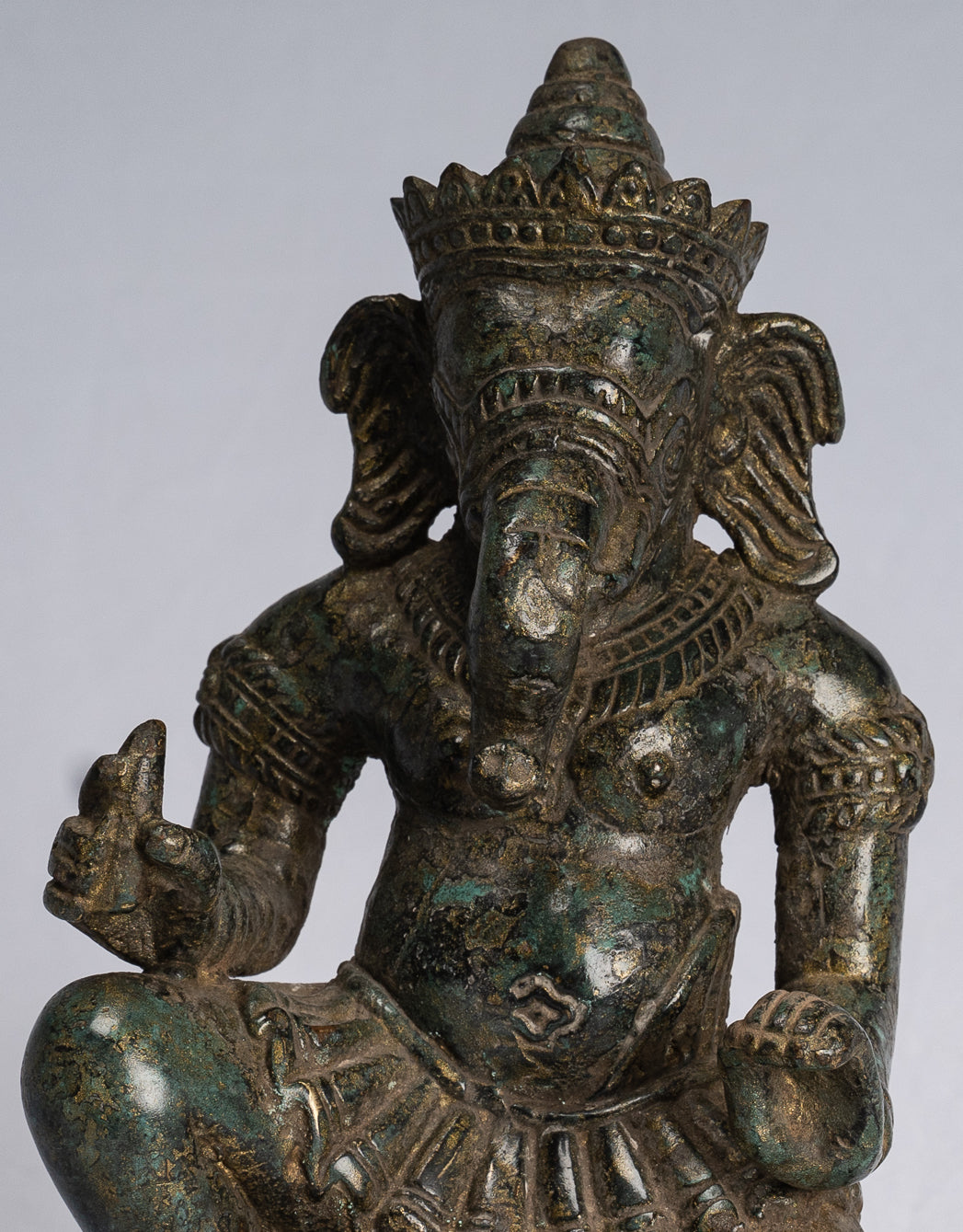 Statue Ganesha - Antique Thai Thai Bronzo Inginocchiatura statua Ganesh - 18 cm/7 "