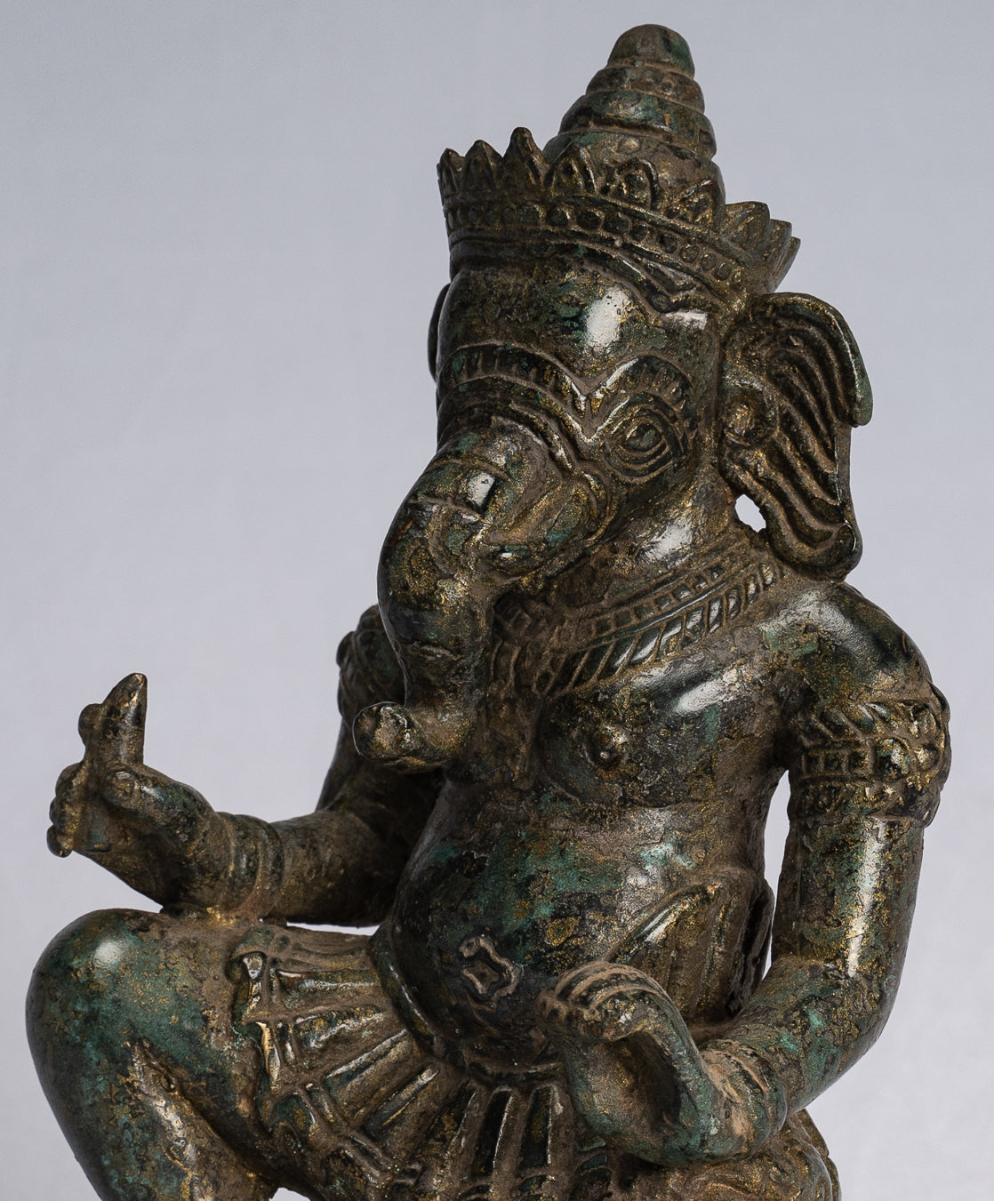 Statue Ganesha - Antique Thai Thai Bronzo Inginocchiatura statua Ganesh - 18 cm/7 "
