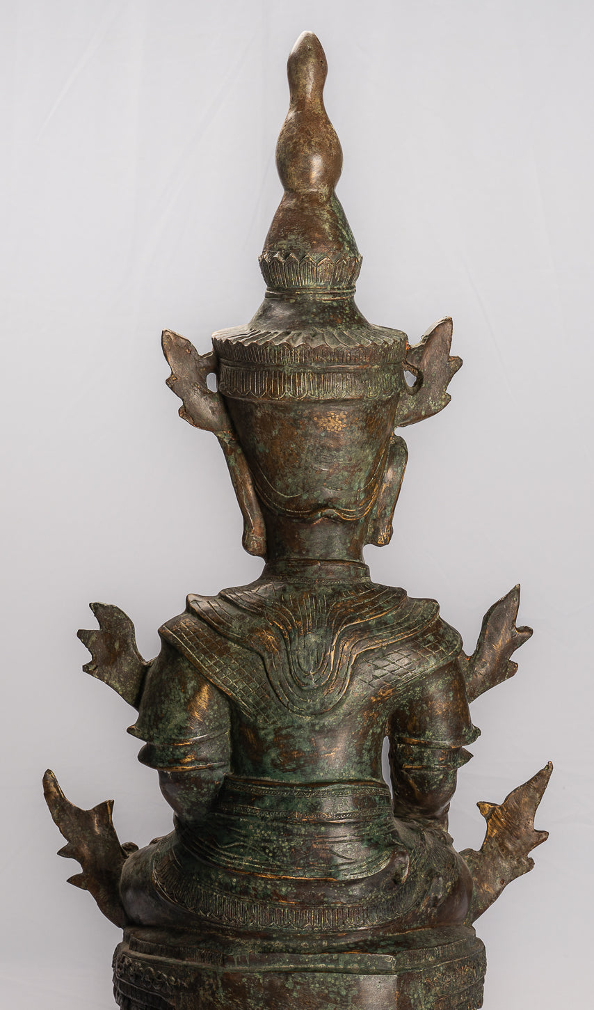 Antiguo estilo birmano de bronce shan iluminación sentada estatua de Buda - 102 cm/41 "