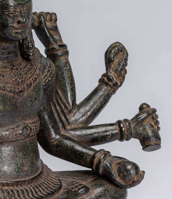 Estatua de Brahma - Antique Khmer Style Bronze 8 Arm Bayon Brahma - Creación de dios hindú - 32 cm/13 "