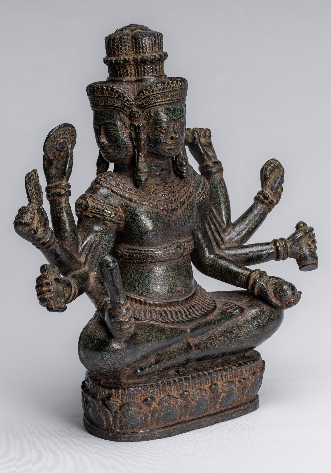 Estatua de Brahma - Antique Khmer Style Bronze 8 Arm Bayon Brahma - Creación de dios hindú - 32 cm/13 "
