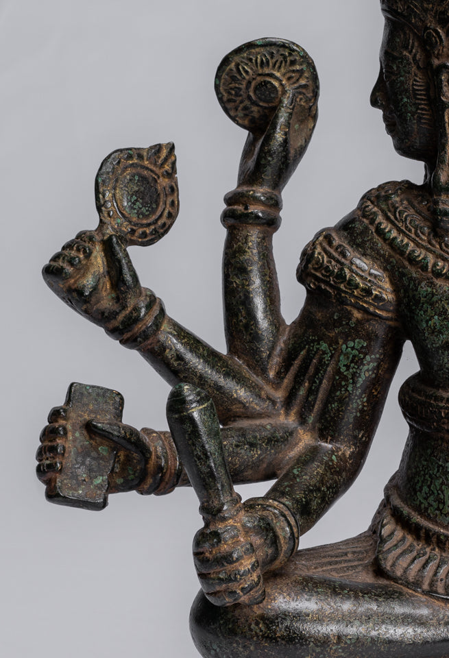 Estatua de Brahma - Antique Khmer Style Bronze 8 Arm Bayon Brahma - Creación de dios hindú - 32 cm/13 "
