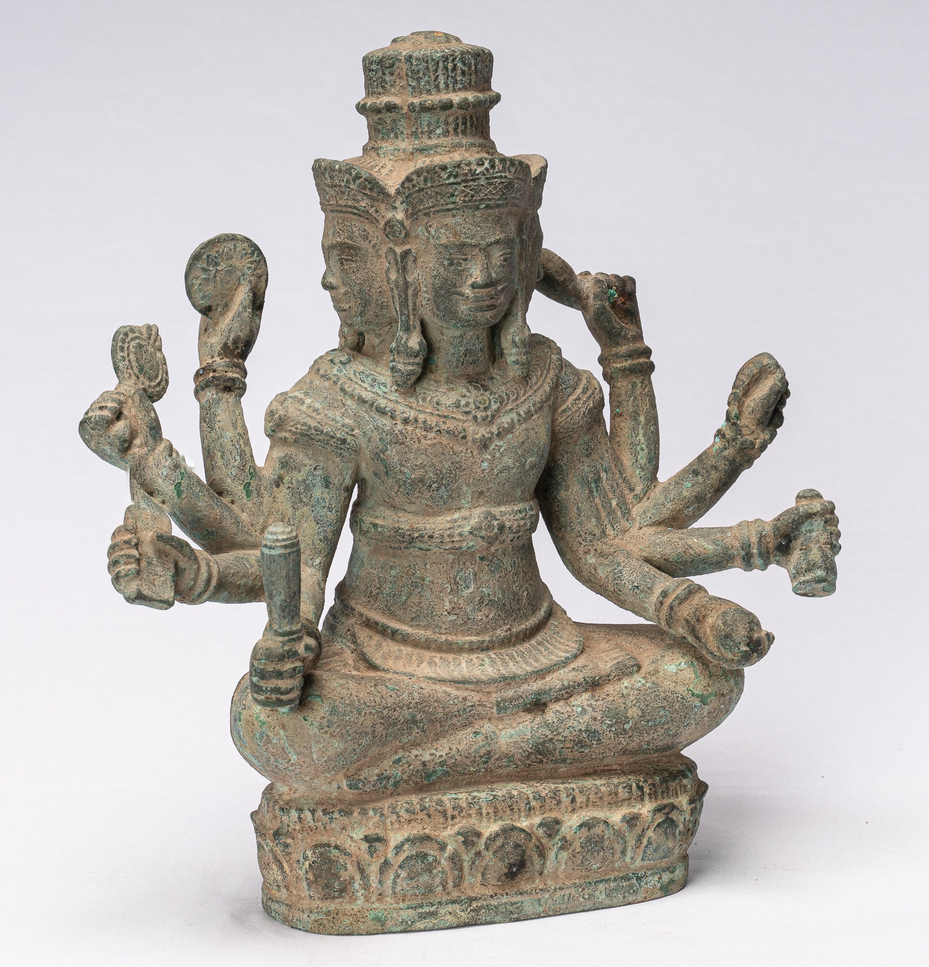 Estatua de Brahma - Antique Khmer Style Bronze 8 Arm Bayon Brahma - Creación de dios hindú - 31 cm/12 "