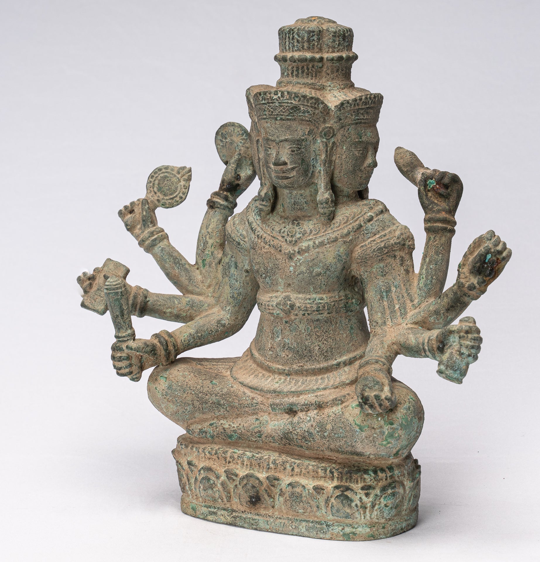 Estatua de Brahma - Antique Khmer Style Bronze 8 Arm Bayon Brahma - Creación de dios hindú - 31 cm/12 "